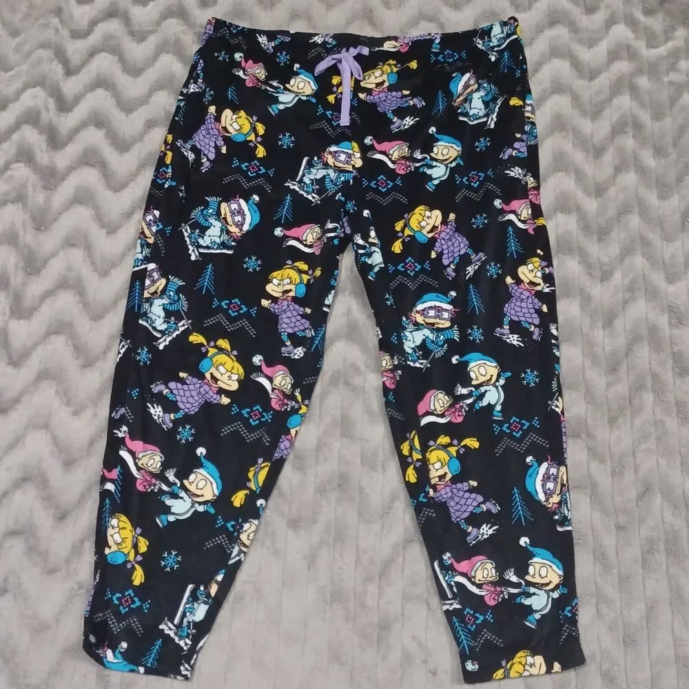 Nickelodeon Womens Size 2X Black Fleece Rugrats Winter Jogger Pajama Pants